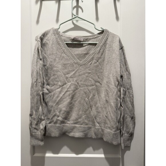 Everlane Women's Gray Knit V Neck Sweatshirt Size XS Extra Small - Picture 1 of 4
